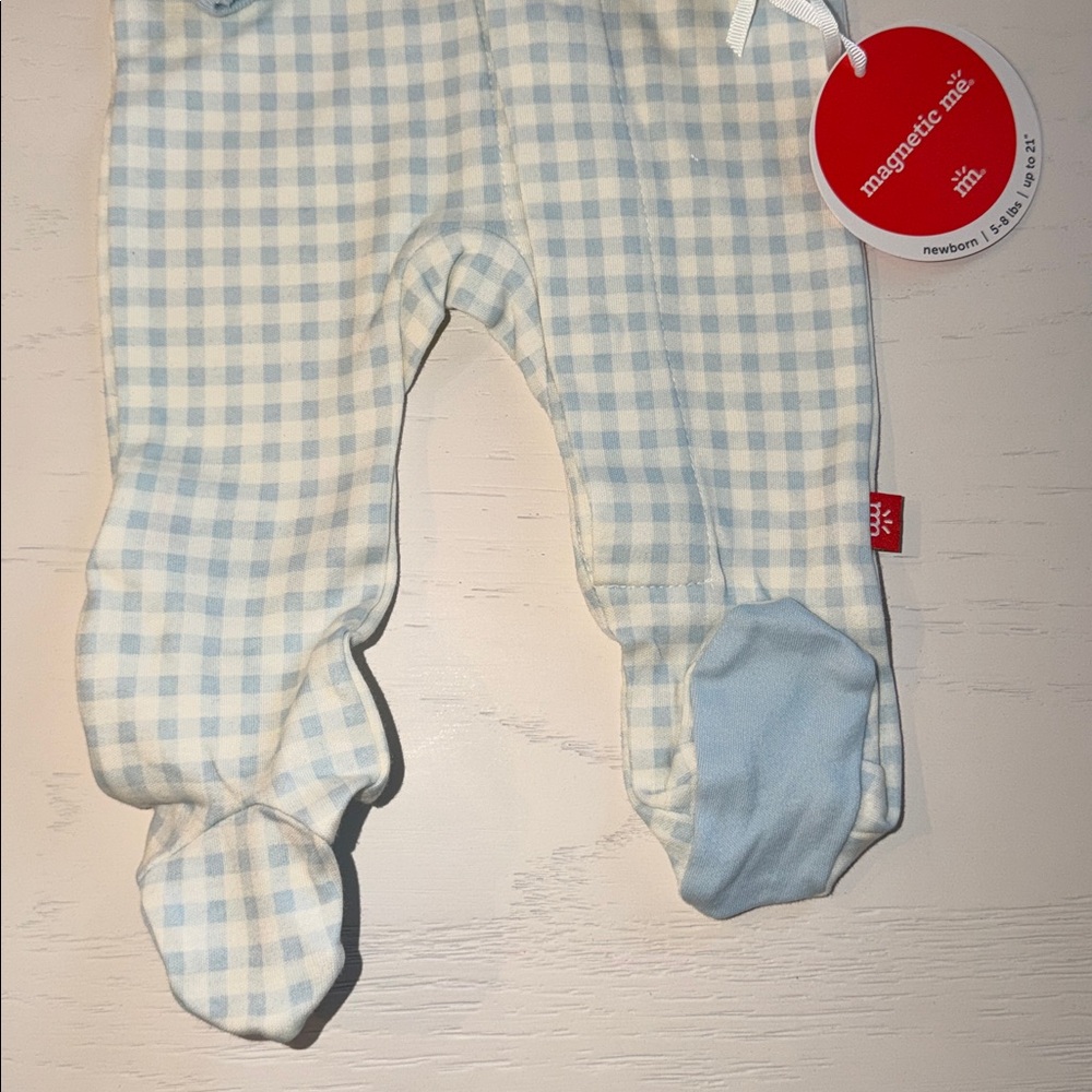 Magnetic Me Blue Gingham Footie 0-3 months - Picture 3 of 4